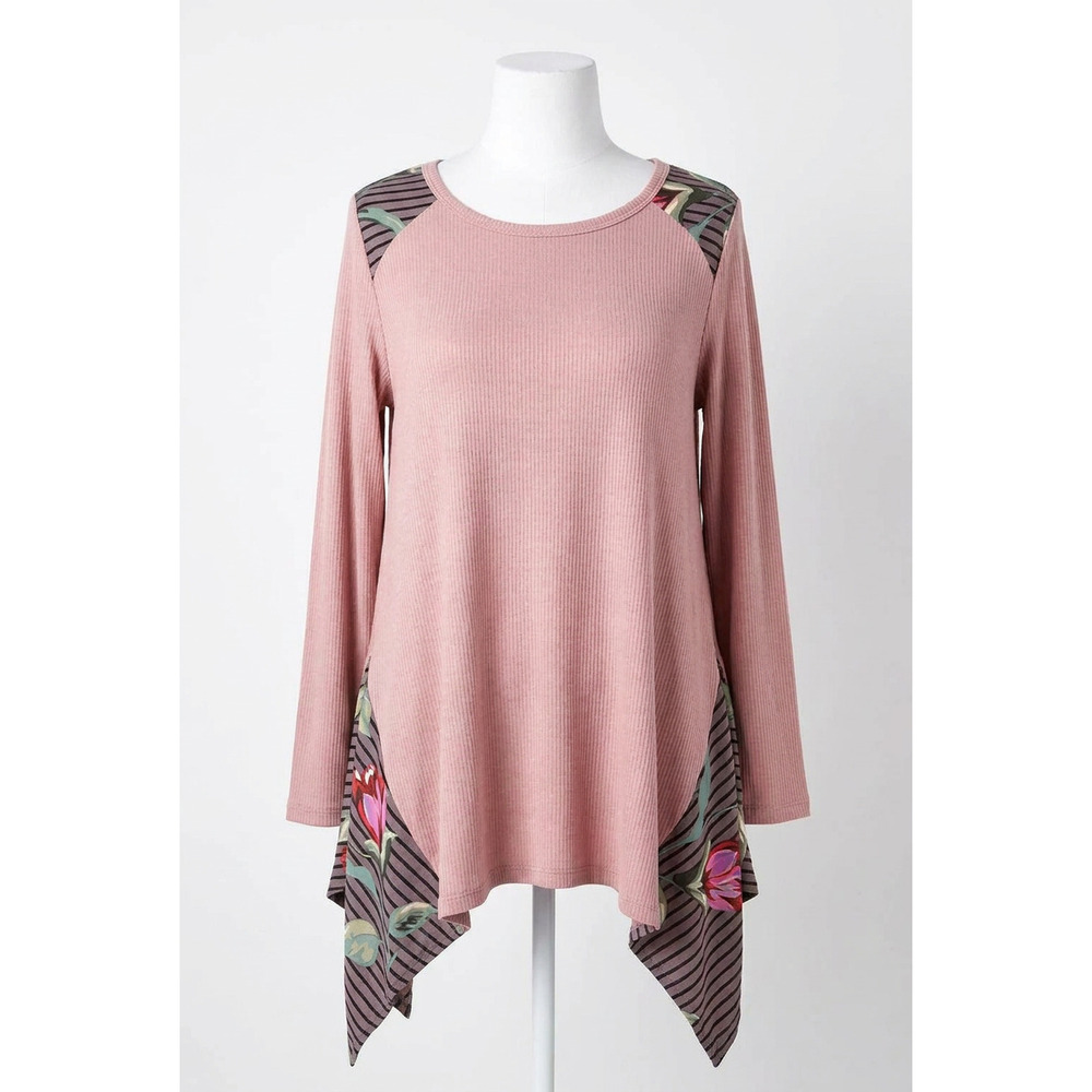 NEW ODDI striped & floral knit trapeze tunic in rose